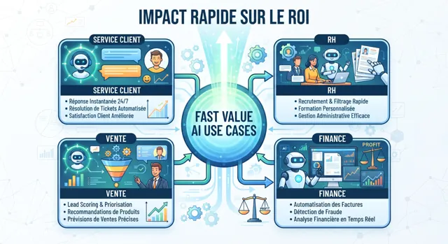 Illustration de la question : Quels cas d'usage (service client, RH, vente, finance) génèrent de la valeur le plus rapidement ?