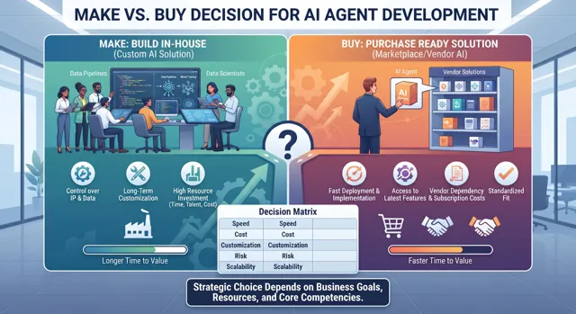 Illustration de la question : Faut-il développer son propre agent IA ou acheter une solution du marché ?