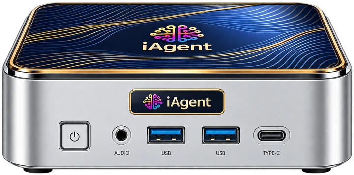 La Box Business iAgent 64 Go, capot bleu nuit et liserés dorés, logo iAgent