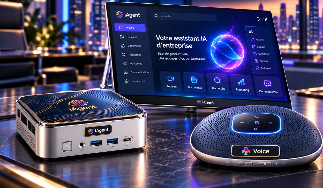 Agrandir Une Box iAgent avec le Pack Easycom : la Box, l'écran tactile et le micro-haut-parleur de conférence