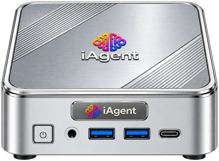 La Box Pro iAgent 32 Go, capot en aluminium brossé, logo iAgent