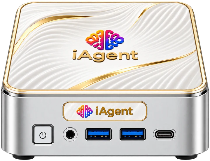 La Box Start iAgent 16 Go, capot blanc nacré et liserés dorés, logo iAgent