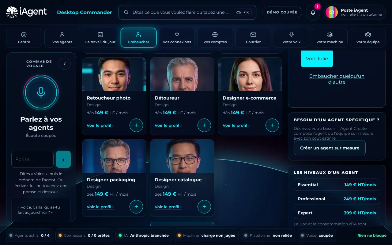 Desktop Commander : l'écran d'embauche d'un agent