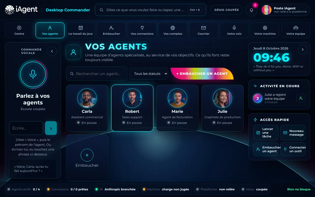 Desktop Commander sur l'écran de la Station : vos agents et leur travail