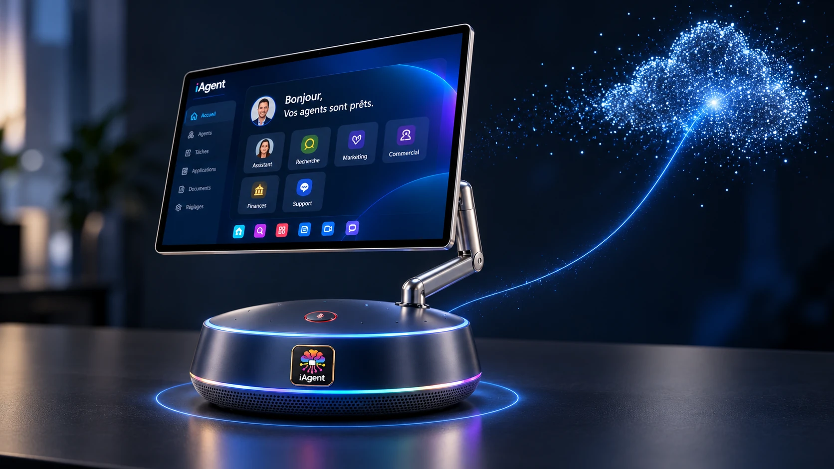Agrandir La Station iAgent reliée au cloud par un fil de lumière