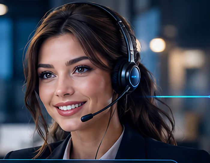 Agrandir Une conseillère au casque, devant son poste